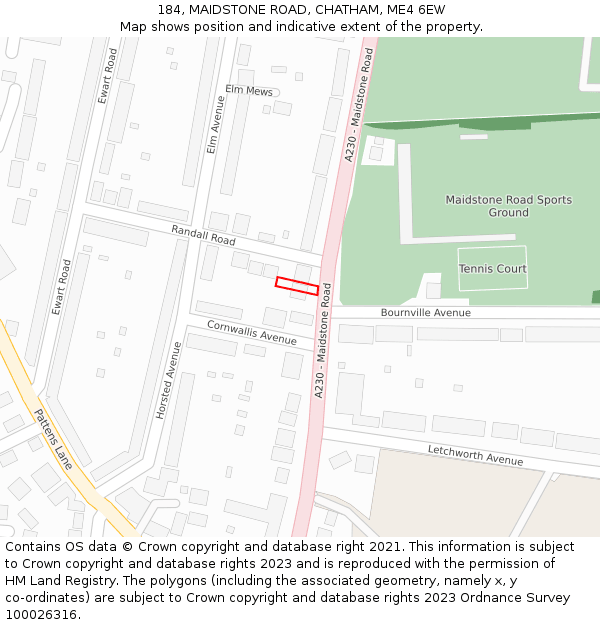 184, MAIDSTONE ROAD, CHATHAM, ME4 6EW: Location map and indicative extent of plot