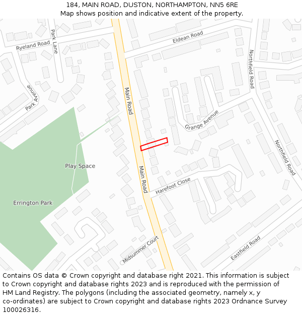 184, MAIN ROAD, DUSTON, NORTHAMPTON, NN5 6RE: Location map and indicative extent of plot