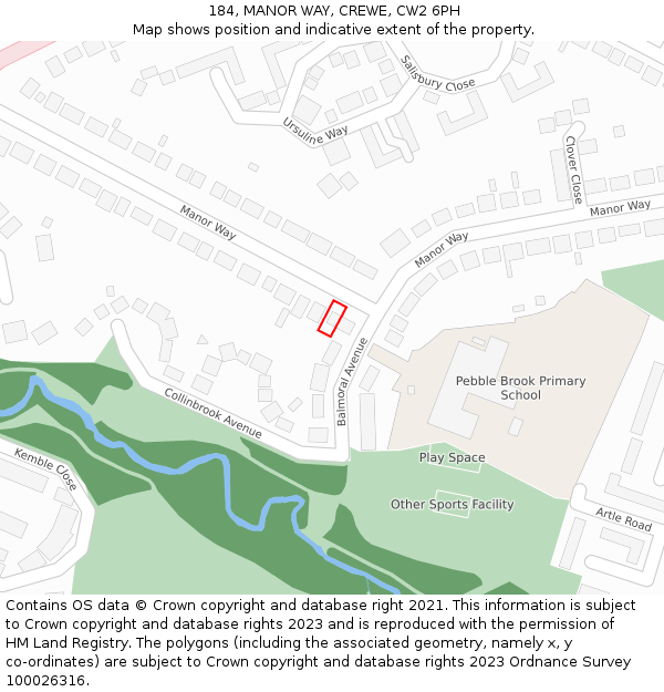 184, MANOR WAY, CREWE, CW2 6PH: Location map and indicative extent of plot