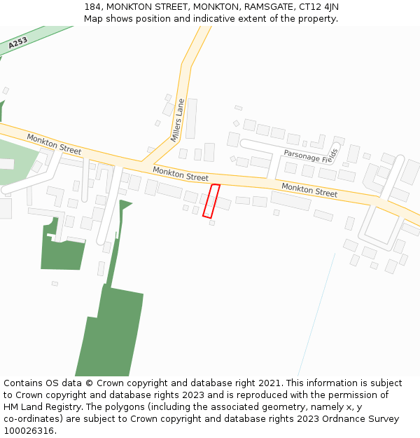 184, MONKTON STREET, MONKTON, RAMSGATE, CT12 4JN: Location map and indicative extent of plot