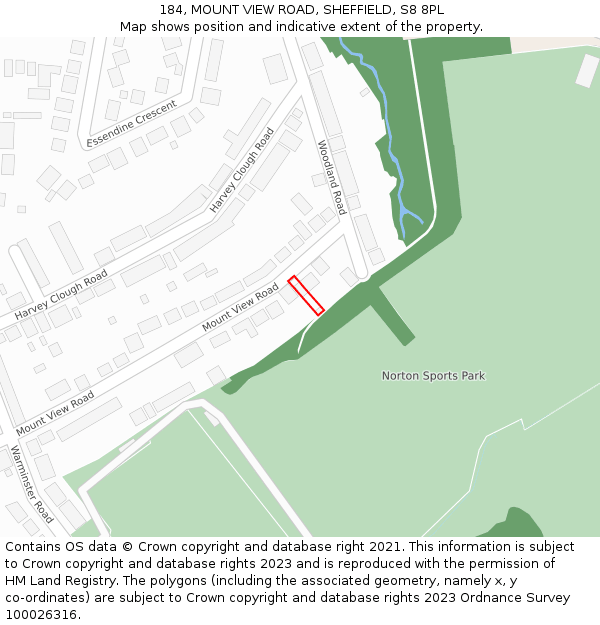 184, MOUNT VIEW ROAD, SHEFFIELD, S8 8PL: Location map and indicative extent of plot
