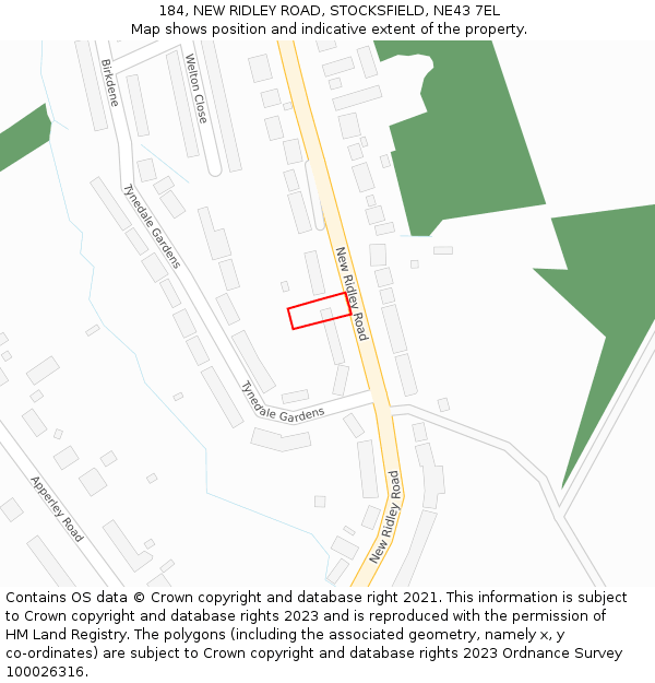 184, NEW RIDLEY ROAD, STOCKSFIELD, NE43 7EL: Location map and indicative extent of plot