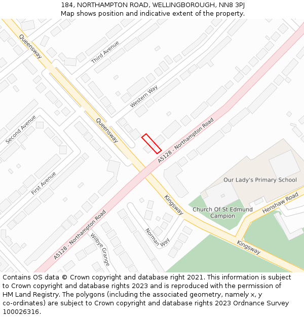 184, NORTHAMPTON ROAD, WELLINGBOROUGH, NN8 3PJ: Location map and indicative extent of plot