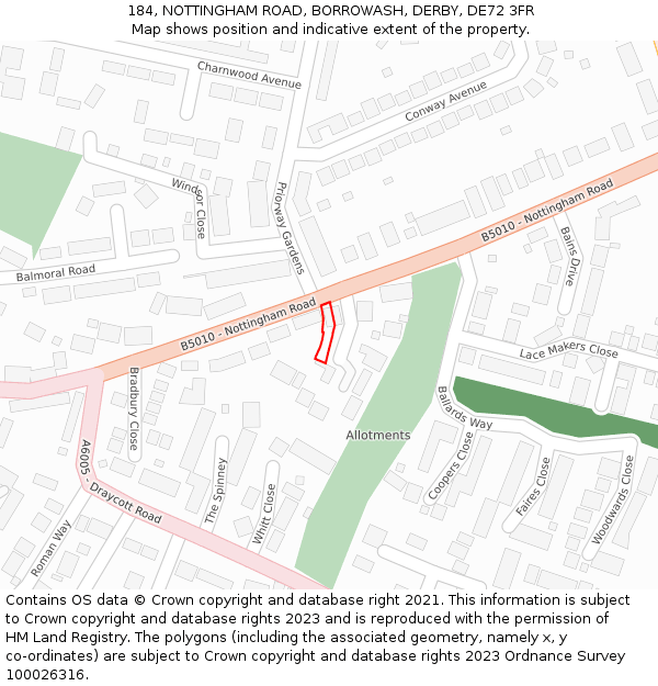 184, NOTTINGHAM ROAD, BORROWASH, DERBY, DE72 3FR: Location map and indicative extent of plot