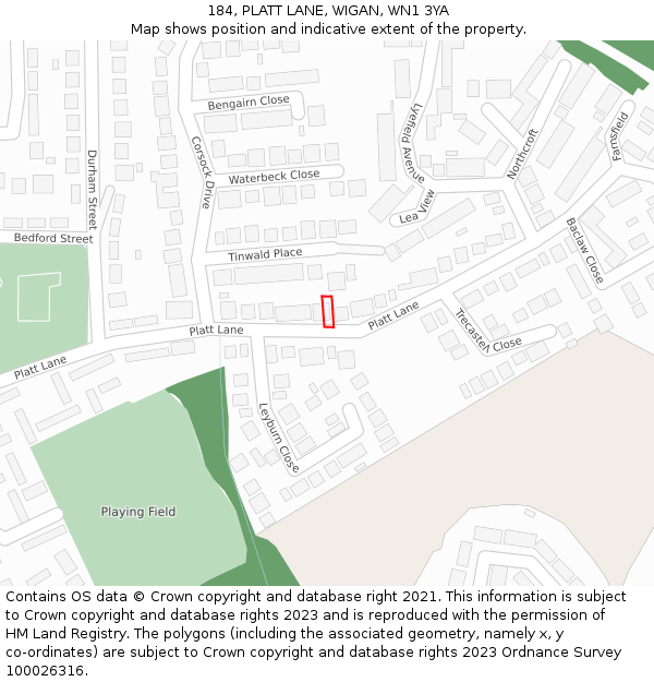 184, PLATT LANE, WIGAN, WN1 3YA: Location map and indicative extent of plot
