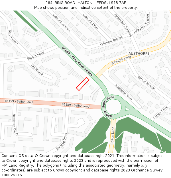 184, RING ROAD, HALTON, LEEDS, LS15 7AE: Location map and indicative extent of plot