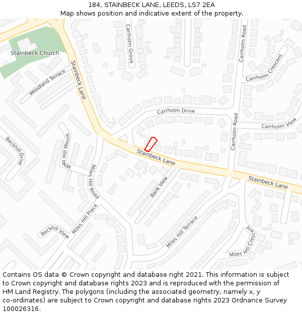 184, STAINBECK LANE, LEEDS, LS7 2EA: Location map and indicative extent of plot