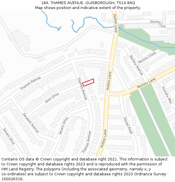 184, THAMES AVENUE, GUISBOROUGH, TS14 8AQ: Location map and indicative extent of plot