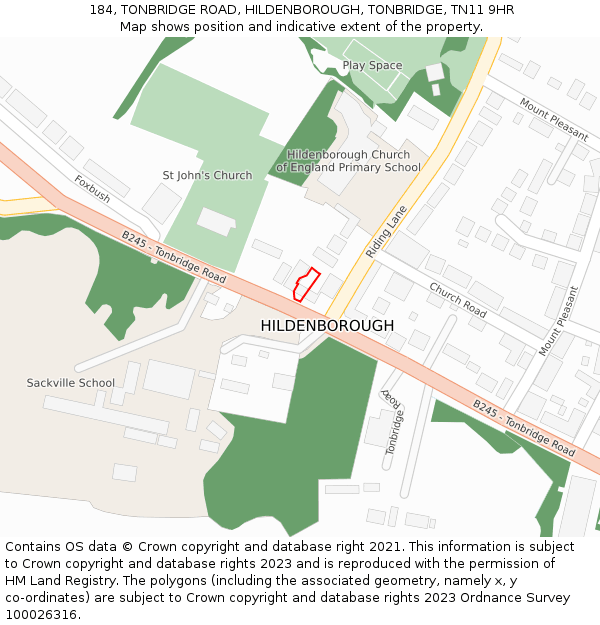 184, TONBRIDGE ROAD, HILDENBOROUGH, TONBRIDGE, TN11 9HR: Location map and indicative extent of plot