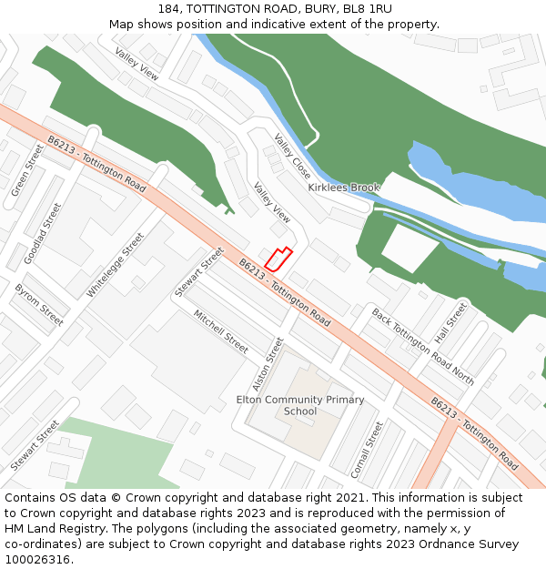 184, TOTTINGTON ROAD, BURY, BL8 1RU: Location map and indicative extent of plot