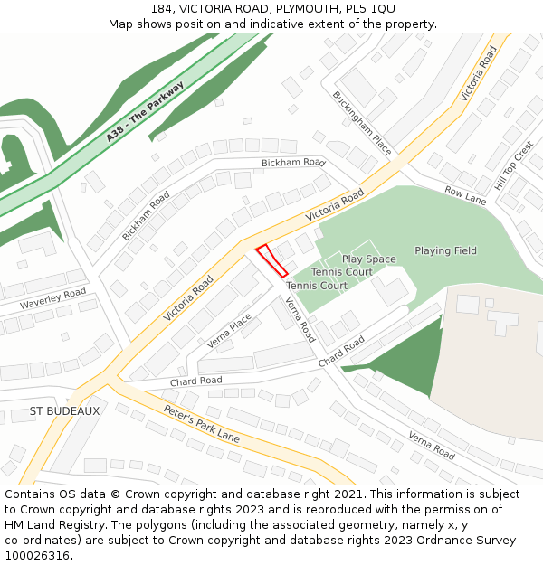 184, VICTORIA ROAD, PLYMOUTH, PL5 1QU: Location map and indicative extent of plot