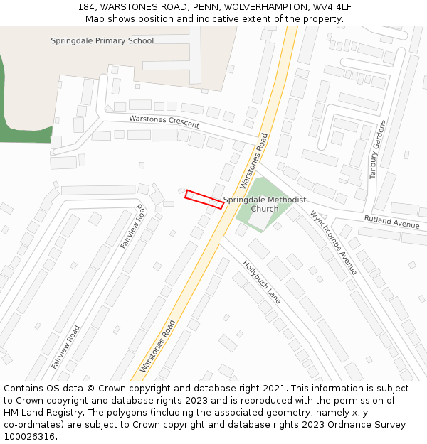 184, WARSTONES ROAD, PENN, WOLVERHAMPTON, WV4 4LF: Location map and indicative extent of plot