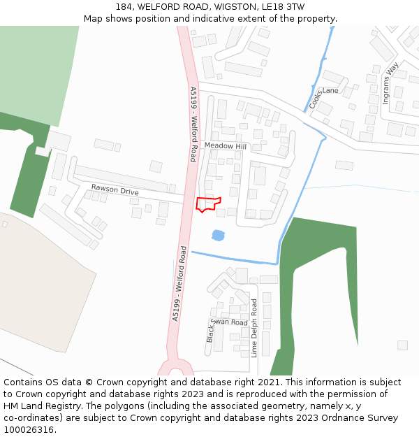 184, WELFORD ROAD, WIGSTON, LE18 3TW: Location map and indicative extent of plot