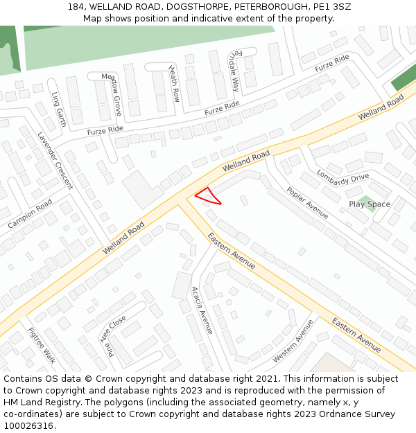 184, WELLAND ROAD, DOGSTHORPE, PETERBOROUGH, PE1 3SZ: Location map and indicative extent of plot