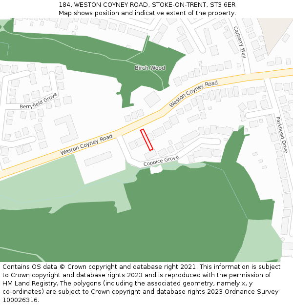 184, WESTON COYNEY ROAD, STOKE-ON-TRENT, ST3 6ER: Location map and indicative extent of plot