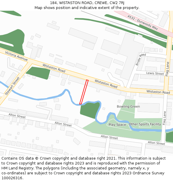 184, WISTASTON ROAD, CREWE, CW2 7RJ: Location map and indicative extent of plot