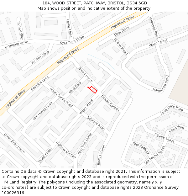 184, WOOD STREET, PATCHWAY, BRISTOL, BS34 5GB: Location map and indicative extent of plot