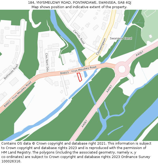 184, YNYSMEUDWY ROAD, PONTARDAWE, SWANSEA, SA8 4QJ: Location map and indicative extent of plot
