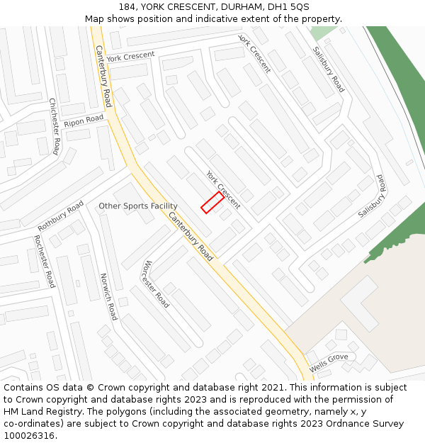 184, YORK CRESCENT, DURHAM, DH1 5QS: Location map and indicative extent of plot