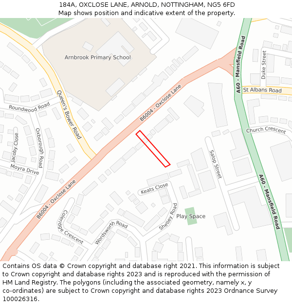 184A, OXCLOSE LANE, ARNOLD, NOTTINGHAM, NG5 6FD: Location map and indicative extent of plot