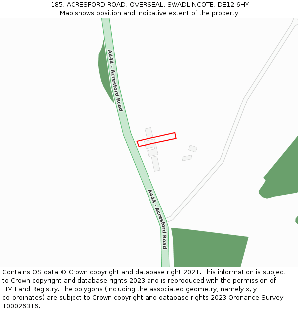 185, ACRESFORD ROAD, OVERSEAL, SWADLINCOTE, DE12 6HY: Location map and indicative extent of plot