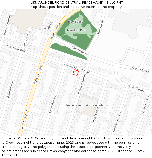 185, ARUNDEL ROAD CENTRAL, PEACEHAVEN, BN10 7NT: Location map and indicative extent of plot