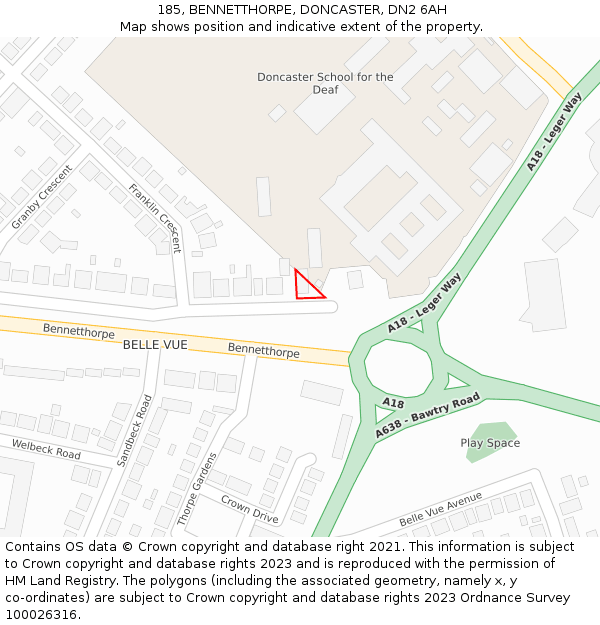185, BENNETTHORPE, DONCASTER, DN2 6AH: Location map and indicative extent of plot