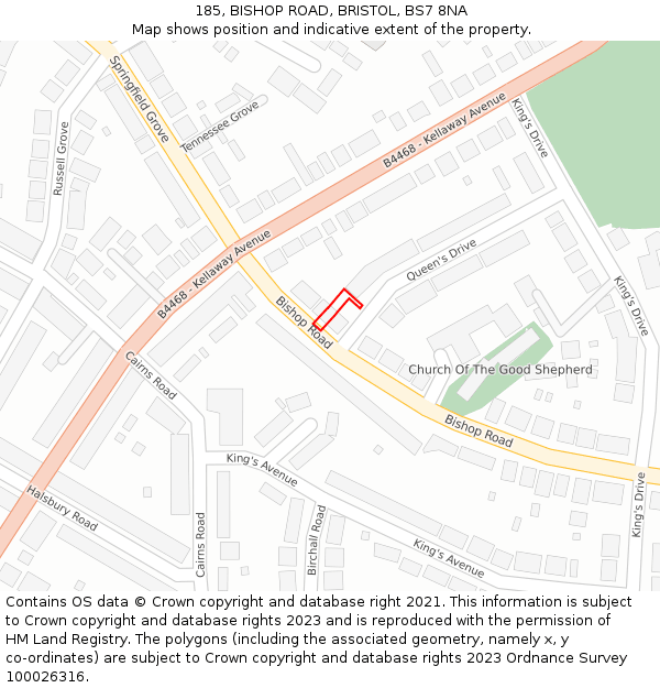 185, BISHOP ROAD, BRISTOL, BS7 8NA: Location map and indicative extent of plot