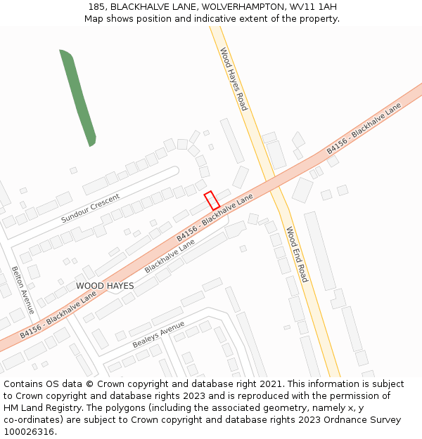 185, BLACKHALVE LANE, WOLVERHAMPTON, WV11 1AH: Location map and indicative extent of plot