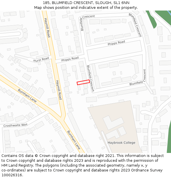 185, BLUMFIELD CRESCENT, SLOUGH, SL1 6NN: Location map and indicative extent of plot
