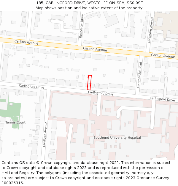 185, CARLINGFORD DRIVE, WESTCLIFF-ON-SEA, SS0 0SE: Location map and indicative extent of plot