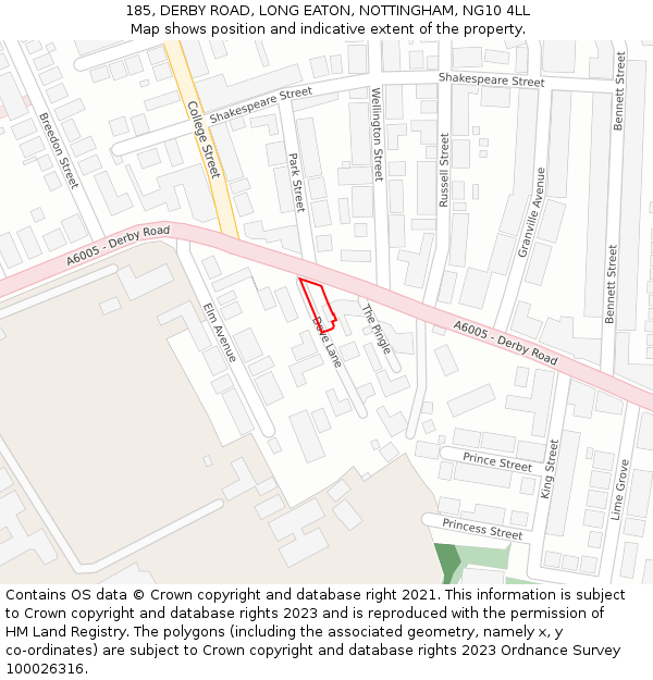 185, DERBY ROAD, LONG EATON, NOTTINGHAM, NG10 4LL: Location map and indicative extent of plot