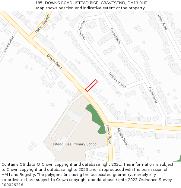 185, DOWNS ROAD, ISTEAD RISE, GRAVESEND, DA13 9HF: Location map and indicative extent of plot