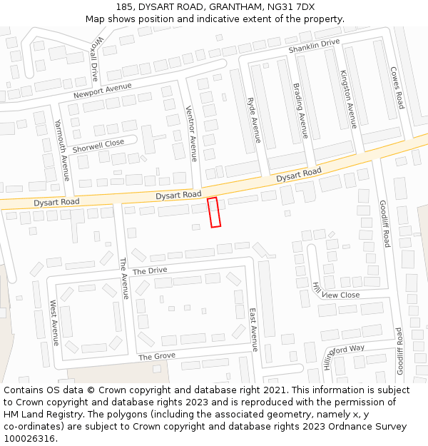 185, DYSART ROAD, GRANTHAM, NG31 7DX: Location map and indicative extent of plot