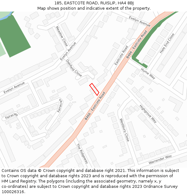 185, EASTCOTE ROAD, RUISLIP, HA4 8BJ: Location map and indicative extent of plot