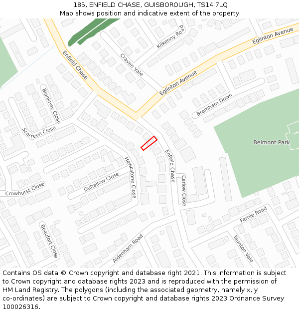 185, ENFIELD CHASE, GUISBOROUGH, TS14 7LQ: Location map and indicative extent of plot