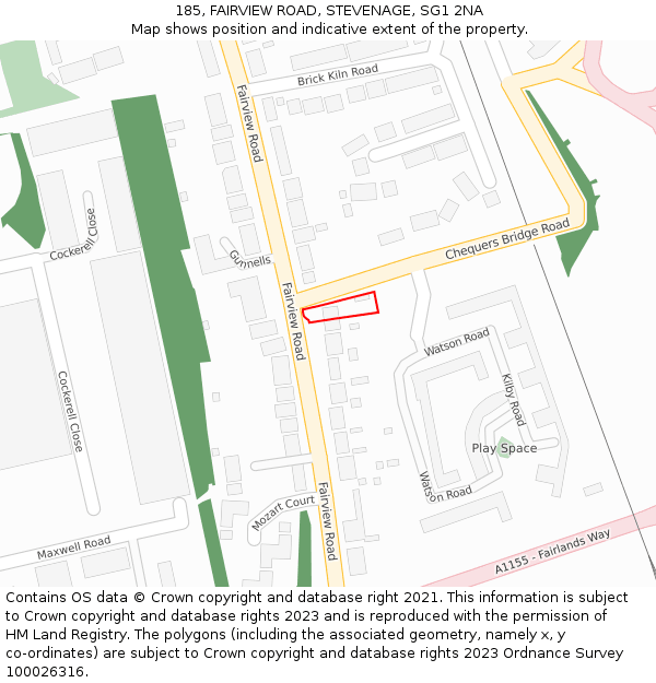 185, FAIRVIEW ROAD, STEVENAGE, SG1 2NA: Location map and indicative extent of plot