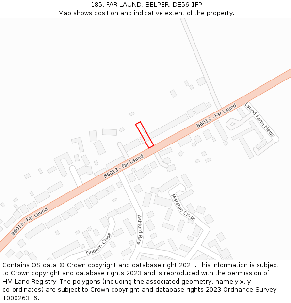 185, FAR LAUND, BELPER, DE56 1FP: Location map and indicative extent of plot