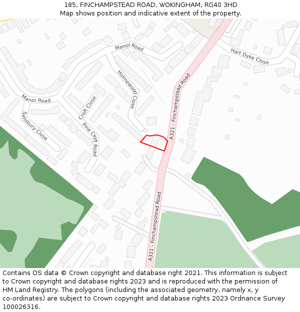 185, FINCHAMPSTEAD ROAD, WOKINGHAM, RG40 3HD: Location map and indicative extent of plot