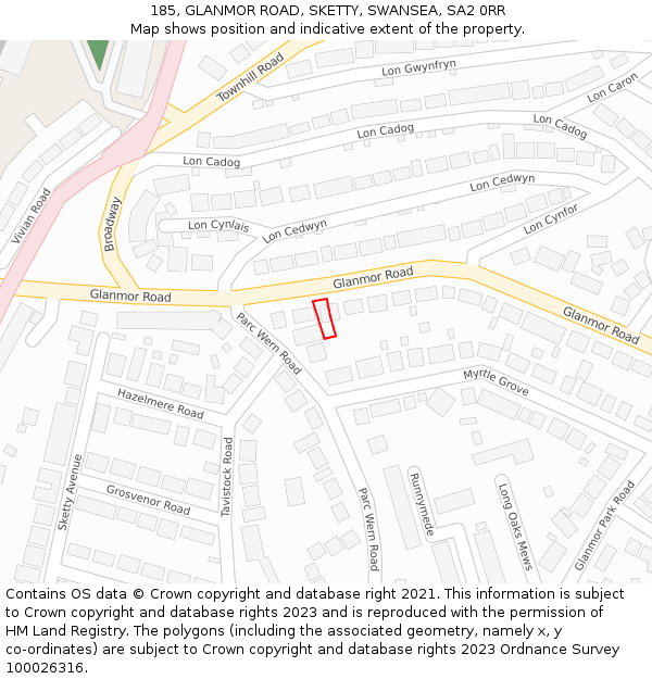 185, GLANMOR ROAD, SKETTY, SWANSEA, SA2 0RR: Location map and indicative extent of plot