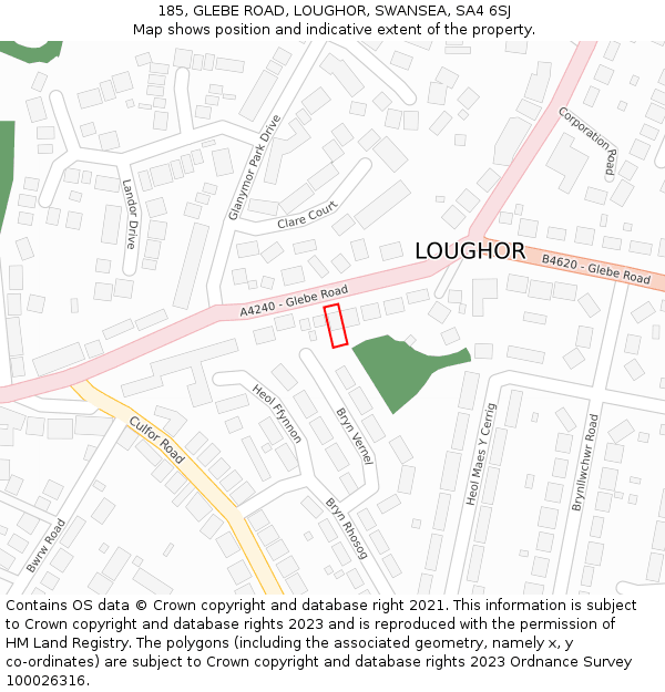 185, GLEBE ROAD, LOUGHOR, SWANSEA, SA4 6SJ: Location map and indicative extent of plot