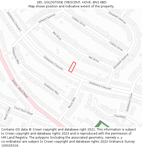 185, GOLDSTONE CRESCENT, HOVE, BN3 6BD: Location map and indicative extent of plot