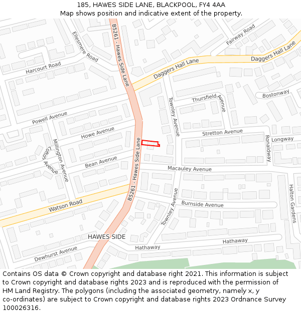 185, HAWES SIDE LANE, BLACKPOOL, FY4 4AA: Location map and indicative extent of plot