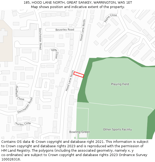 185, HOOD LANE NORTH, GREAT SANKEY, WARRINGTON, WA5 1ET: Location map and indicative extent of plot