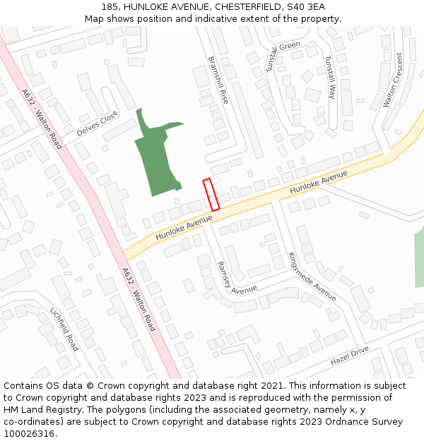 185, HUNLOKE AVENUE, CHESTERFIELD, S40 3EA: Location map and indicative extent of plot