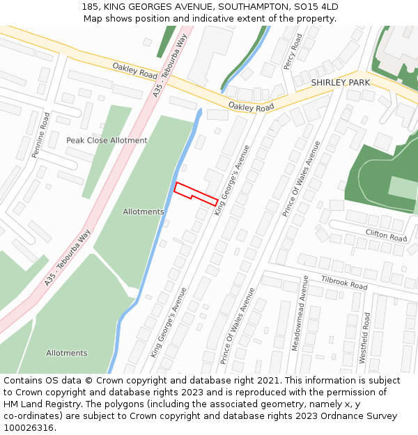 185, KING GEORGES AVENUE, SOUTHAMPTON, SO15 4LD: Location map and indicative extent of plot