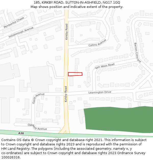185, KIRKBY ROAD, SUTTON-IN-ASHFIELD, NG17 1GQ: Location map and indicative extent of plot