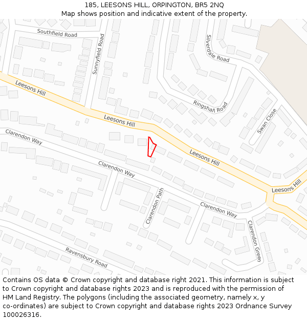 185, LEESONS HILL, ORPINGTON, BR5 2NQ: Location map and indicative extent of plot