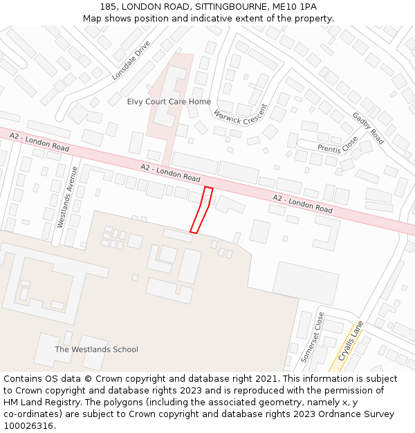 185, LONDON ROAD, SITTINGBOURNE, ME10 1PA: Location map and indicative extent of plot