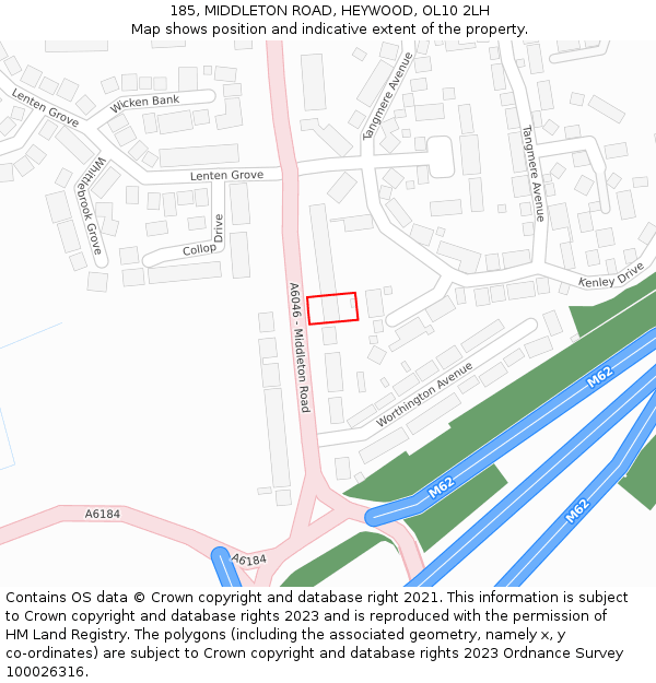 185, MIDDLETON ROAD, HEYWOOD, OL10 2LH: Location map and indicative extent of plot